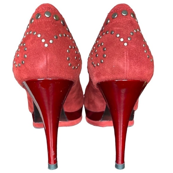Stuart Weitzman Studded Suede Shoes Stilettos Size 8.5 Red - Picture 3 of 11